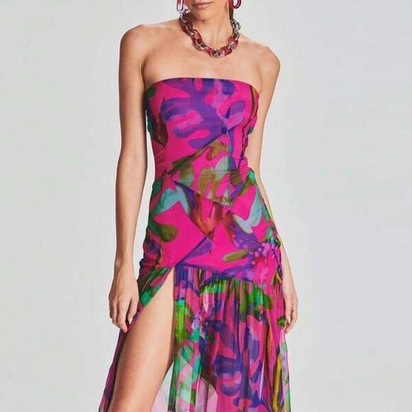 Women Tube Top Dress Slim Strapless Backless Mesh Patchwork Maxi Dress Leopard P - Picture 4 of 6